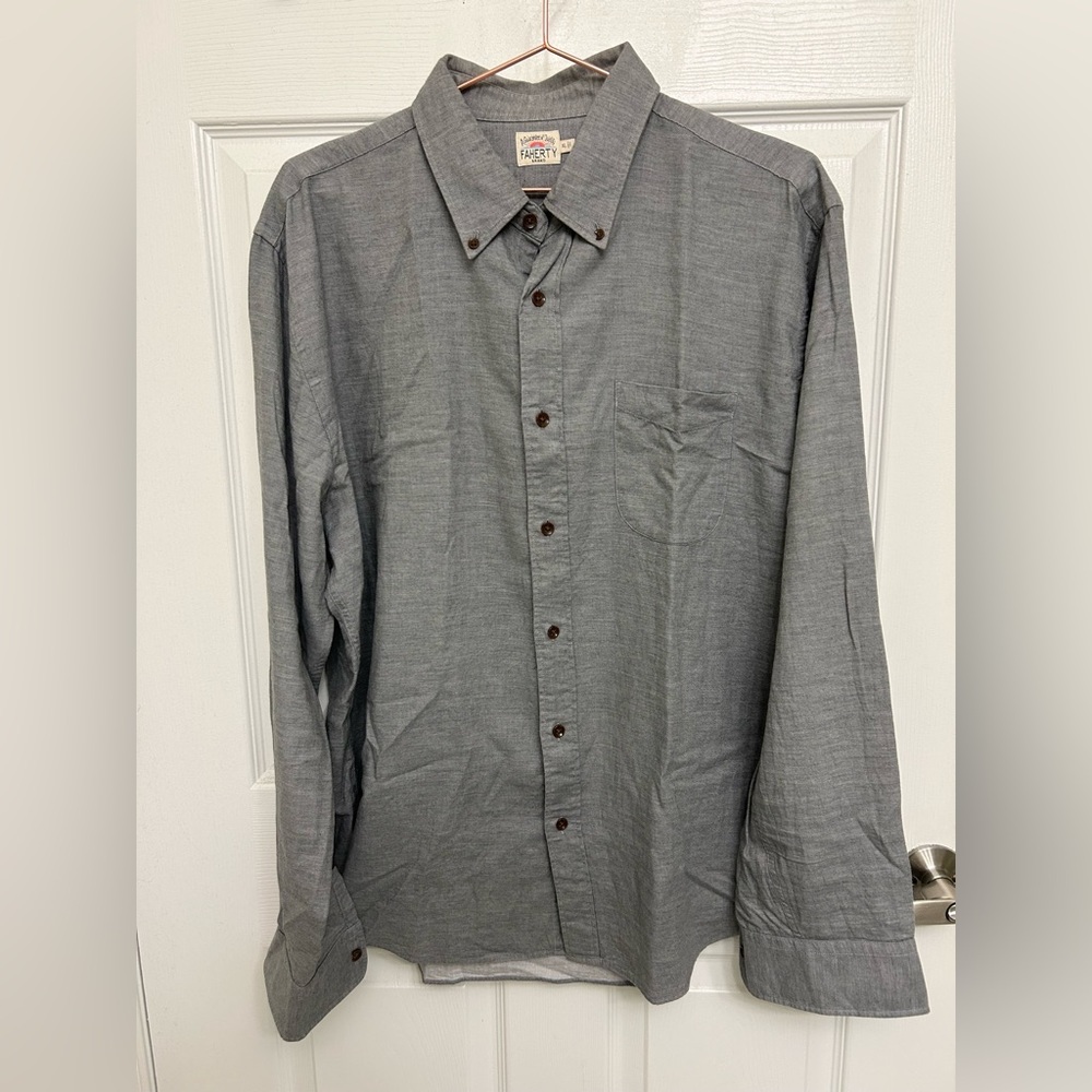 Men’s Faherty Grey Twill Button Down Shirt